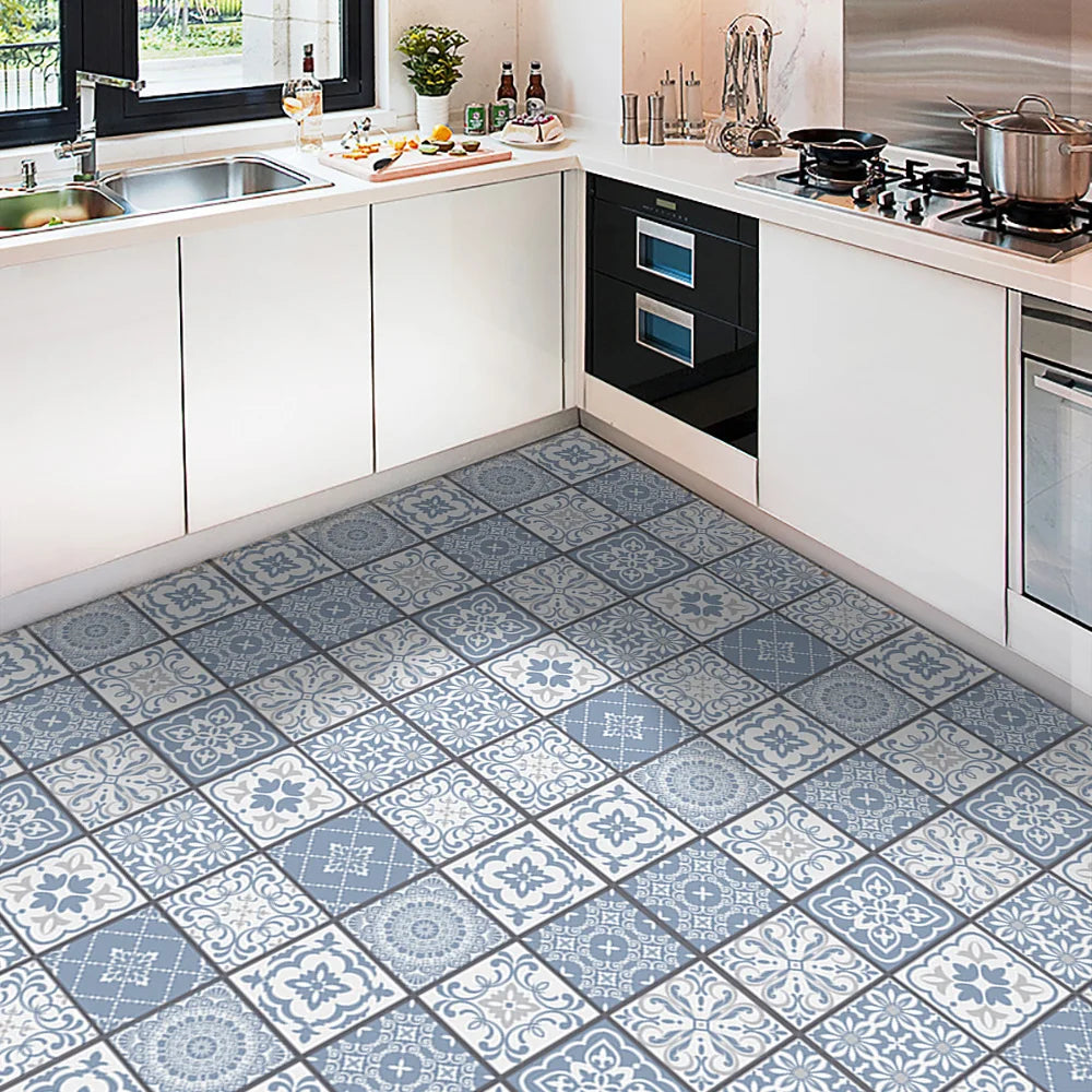 10pcs Blue & Gray Matte Surface Wall Sticker Film For Tiles /Ground in Kitchen Backsplash Floor PVC Art Wallpaper Peel & Stick