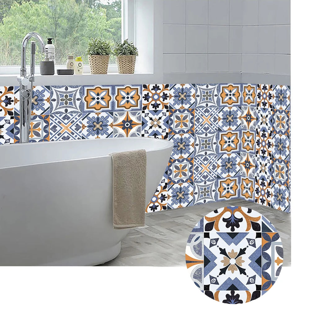 10pcs Blue & Gray Matte Surface Wall Sticker Film For Tiles /Ground in Kitchen Backsplash Floor PVC Art Wallpaper Peel & Stick