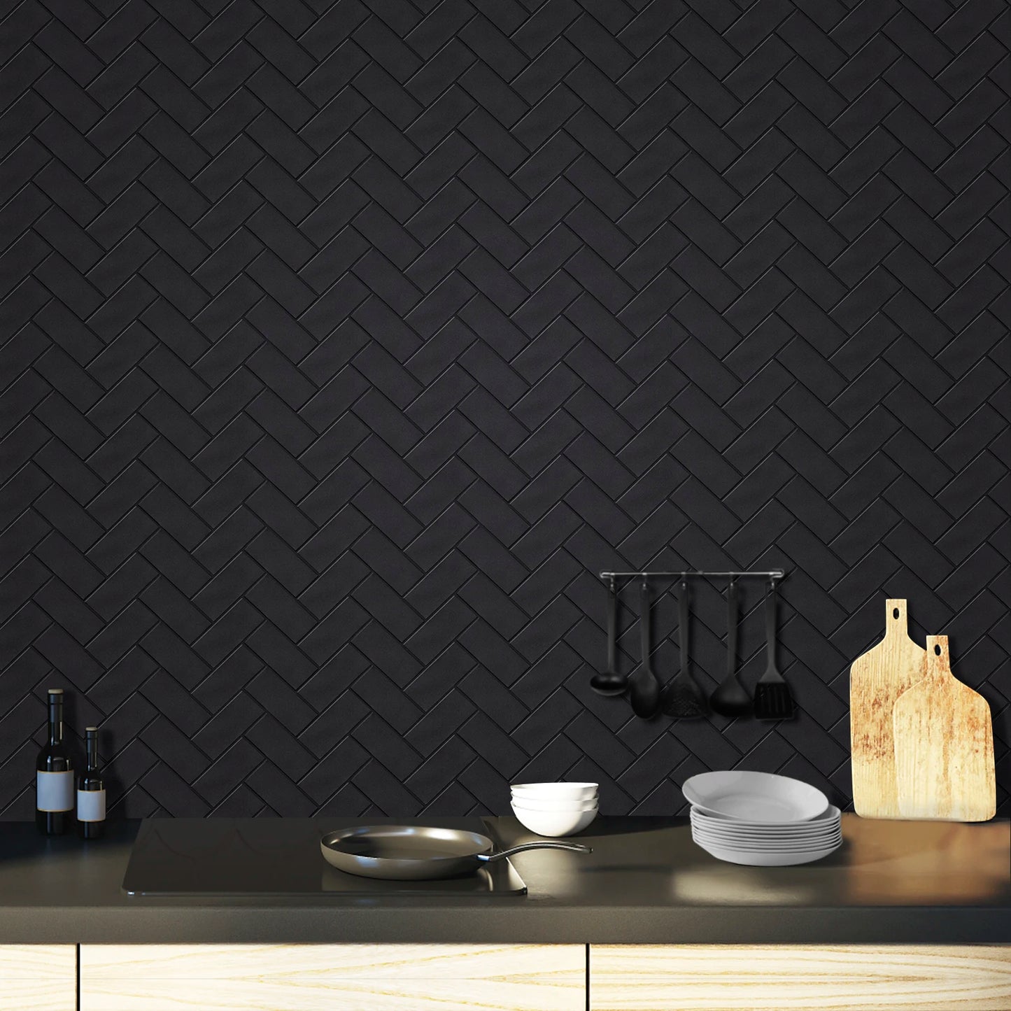 10 Pieces Peel and Stick Herringbone Wall Tiles DIY Kitchen Backsplash Big SIze Wall Sticker Waterproof Vinyl Wallpaper for Home