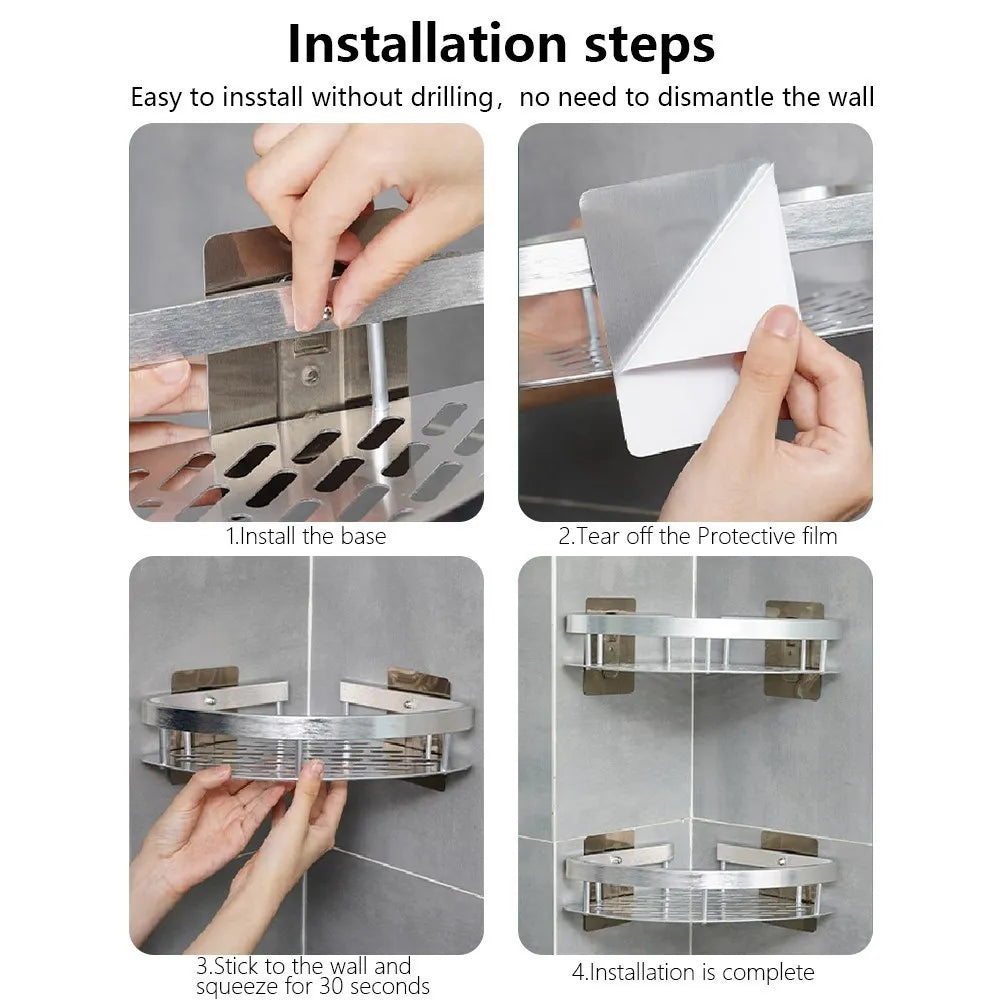 Luxury No-Drill Bathroom Shelves – Rustproof Aluminum Shower Organizer
