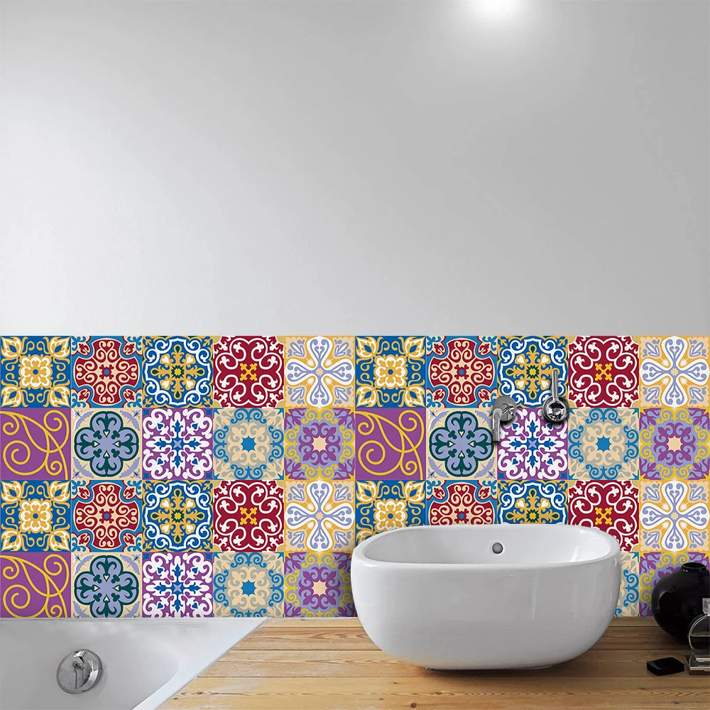 10pcs Blue & Gray Matte Surface Wall Sticker Film For Tiles /Ground in Kitchen Backsplash Floor PVC Art Wallpaper Peel & Stick