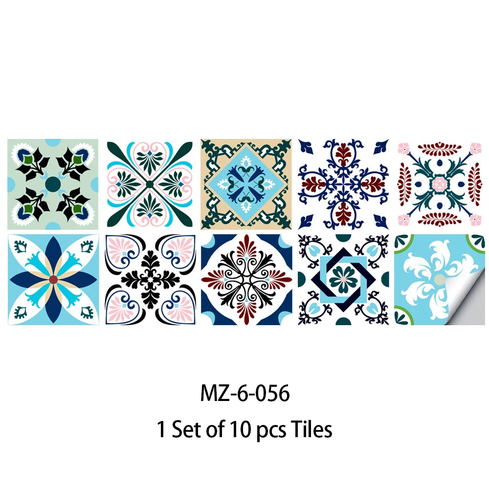 10pcs Blue & Gray Matte Surface Wall Sticker Film For Tiles /Ground in Kitchen Backsplash Floor PVC Art Wallpaper Peel & Stick