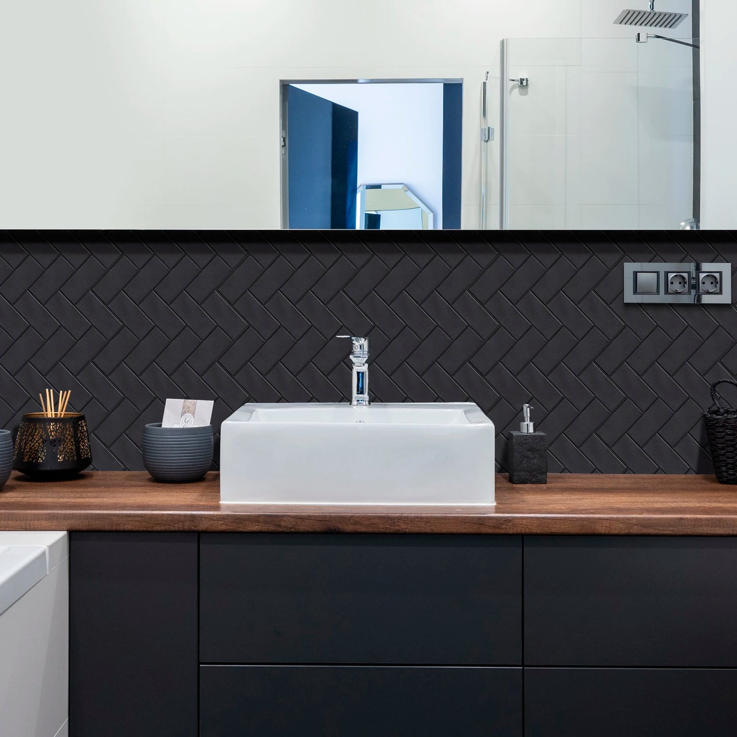 10 Pieces Peel and Stick Herringbone Wall Tiles DIY Kitchen Backsplash Big SIze Wall Sticker Waterproof Vinyl Wallpaper for Home
