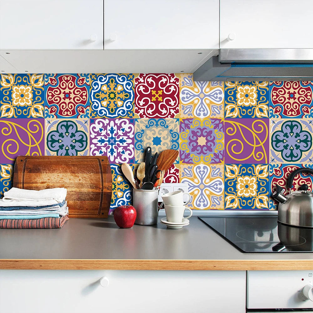 10pcs Blue & Gray Matte Surface Wall Sticker Film For Tiles /Ground in Kitchen Backsplash Floor PVC Art Wallpaper Peel & Stick