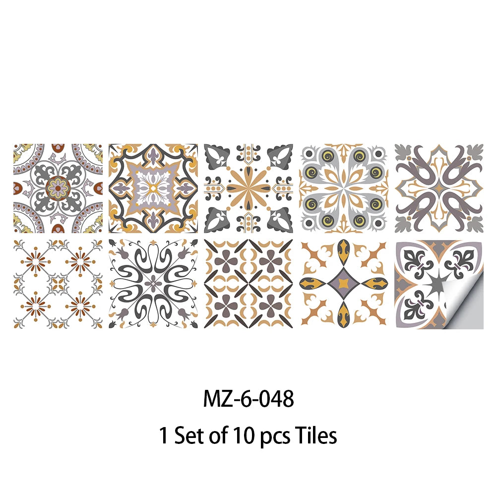 10pcs Blue & Gray Matte Surface Wall Sticker Film For Tiles /Ground in Kitchen Backsplash Floor PVC Art Wallpaper Peel & Stick