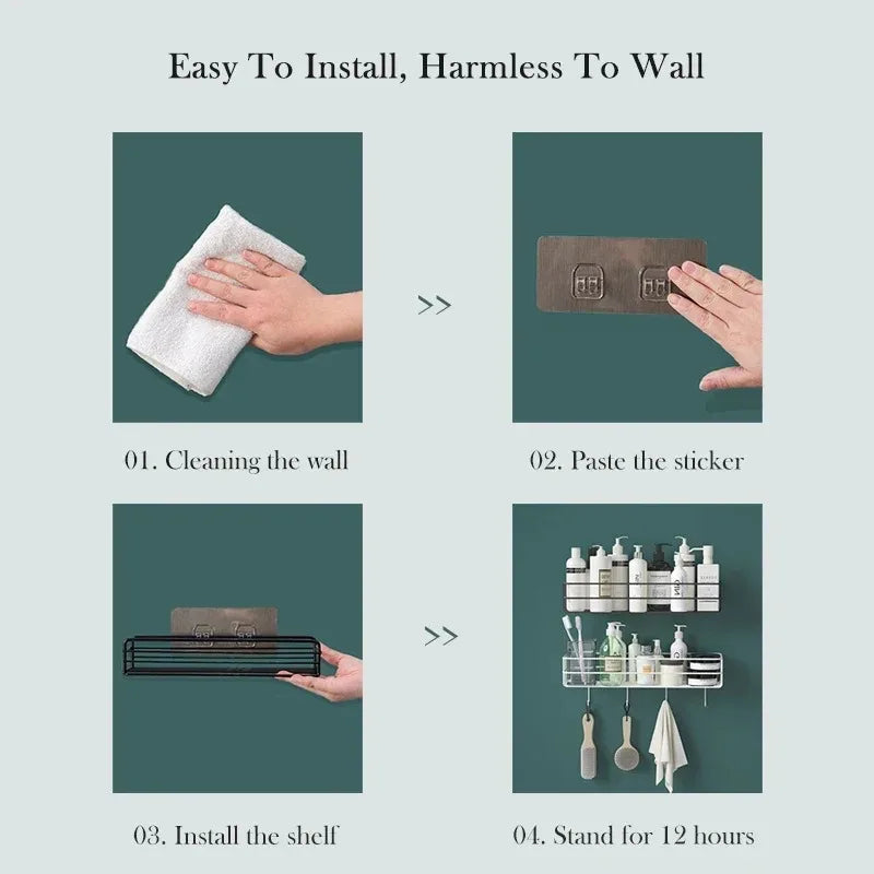 Wall-Mounted Bathroom Corner Shelf – No-Drill Storage Rack for Toiletries & Essentials
