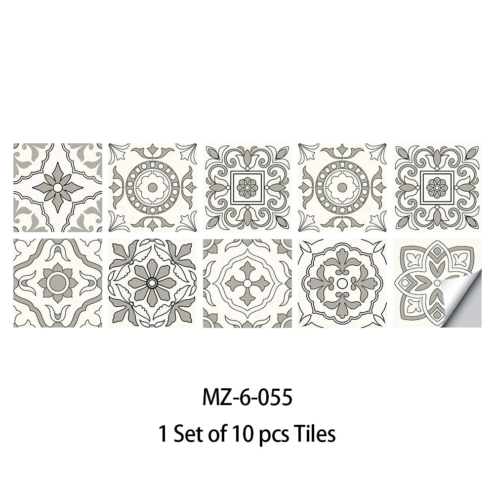10pcs Blue & Gray Matte Surface Wall Sticker Film For Tiles /Ground in Kitchen Backsplash Floor PVC Art Wallpaper Peel & Stick