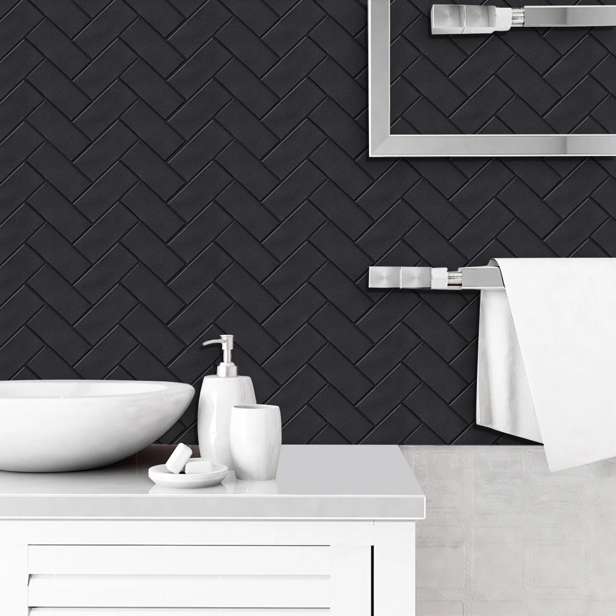 10 Pieces Peel and Stick Herringbone Wall Tiles DIY Kitchen Backsplash Big SIze Wall Sticker Waterproof Vinyl Wallpaper for Home