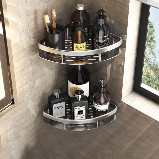 Luxury No-Drill Bathroom Shelves – Rustproof Aluminum Shower Organizer