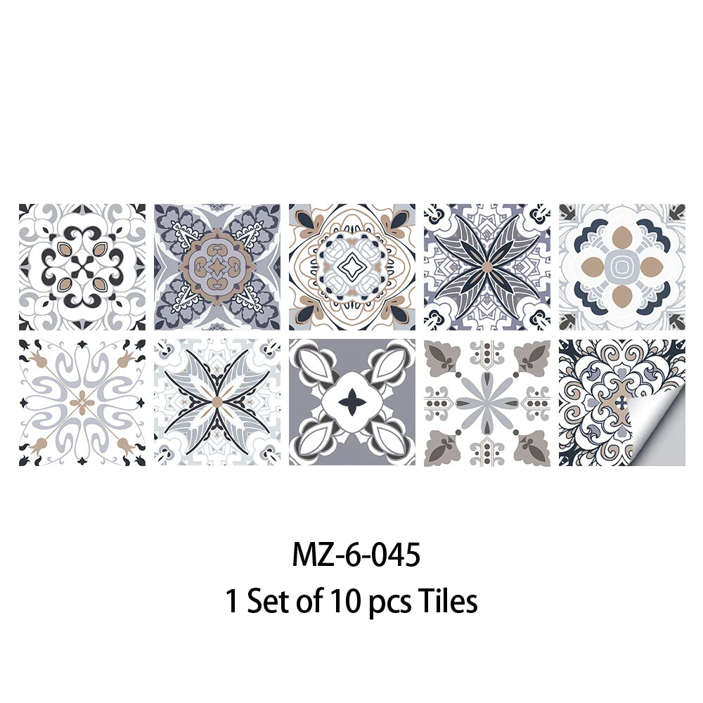 10pcs Blue & Gray Matte Surface Wall Sticker Film For Tiles /Ground in Kitchen Backsplash Floor PVC Art Wallpaper Peel & Stick
