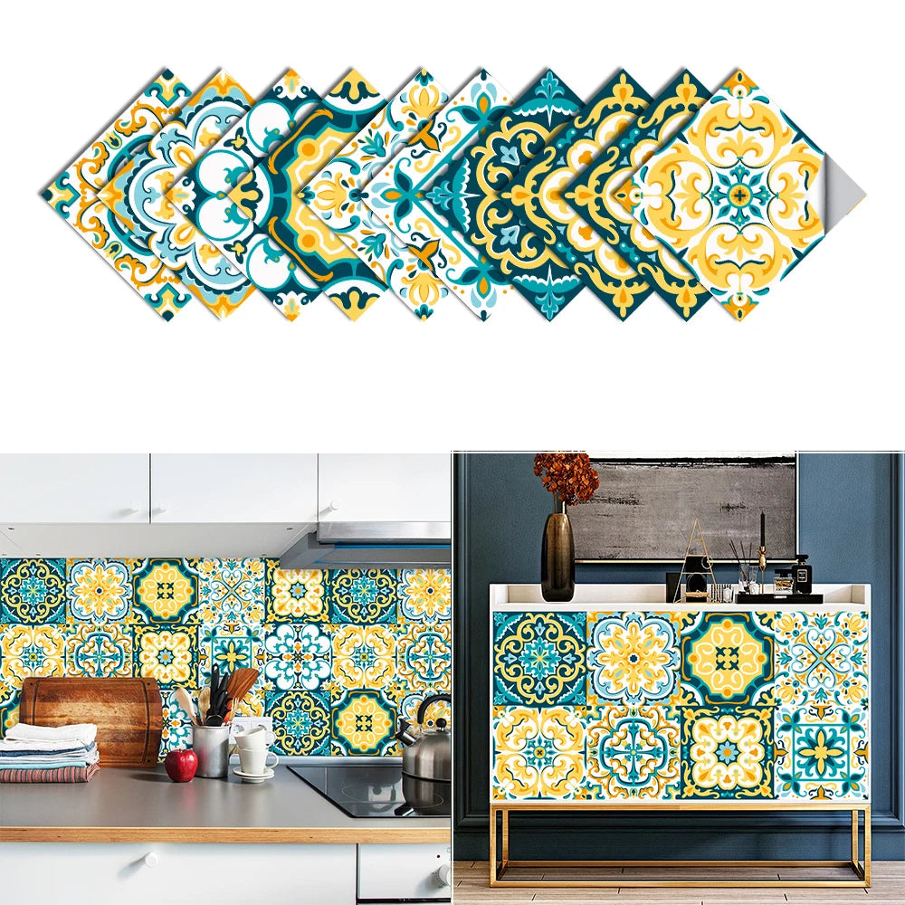 10pcs Blue & Gray Matte Surface Wall Sticker Film For Tiles /Ground in Kitchen Backsplash Floor PVC Art Wallpaper Peel & Stick