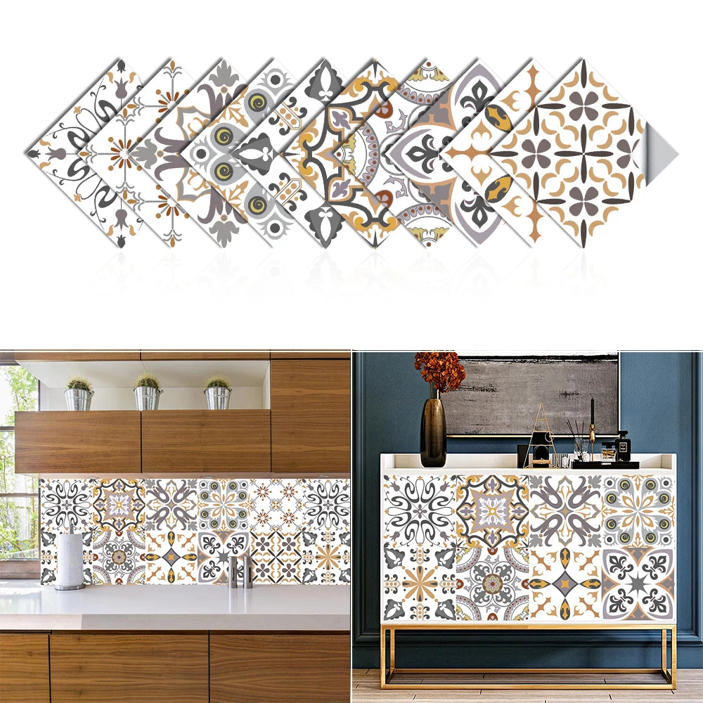10pcs Blue & Gray Matte Surface Wall Sticker Film For Tiles /Ground in Kitchen Backsplash Floor PVC Art Wallpaper Peel & Stick