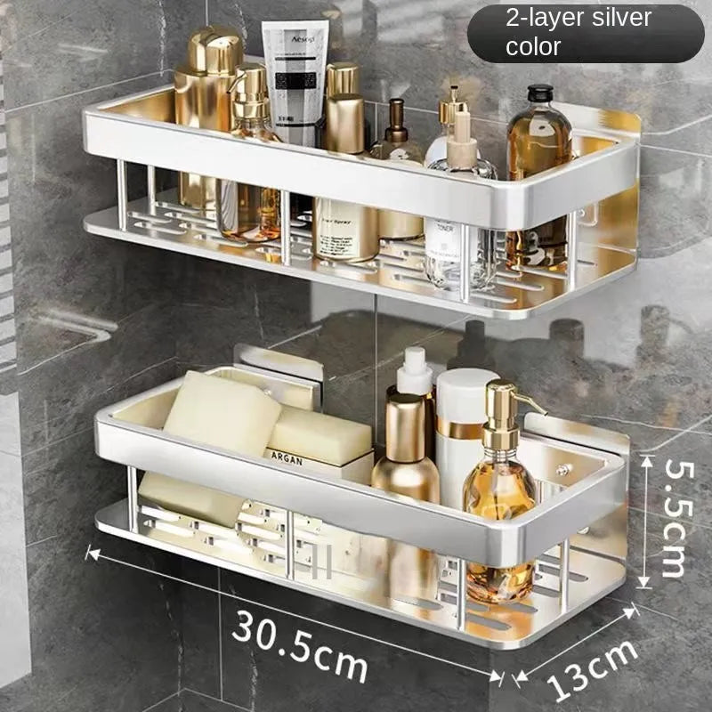 Luxury No-Drill Bathroom Shelves – Rustproof Aluminum Shower Organizer