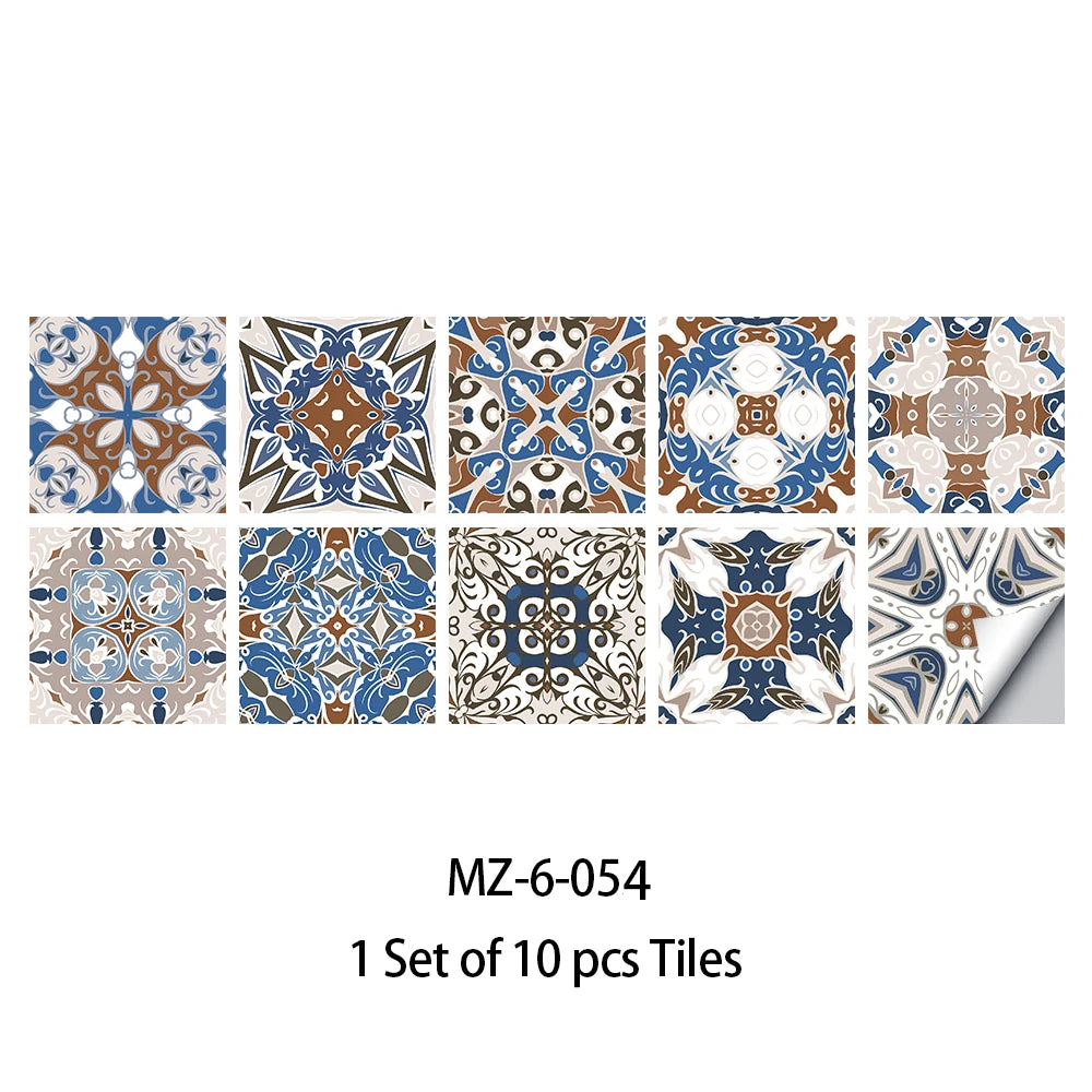 10pcs Blue & Gray Matte Surface Wall Sticker Film For Tiles /Ground in Kitchen Backsplash Floor PVC Art Wallpaper Peel & Stick