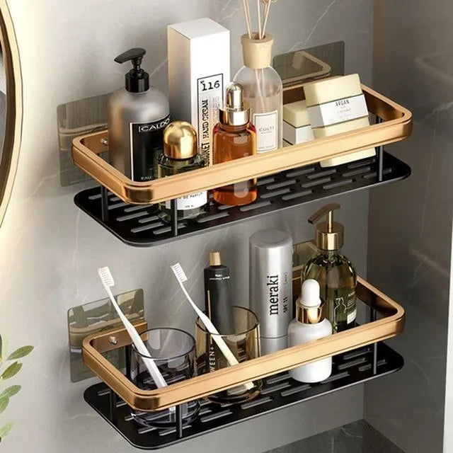 Luxury No-Drill Bathroom Shelves – Rustproof Aluminum Shower Organizer
