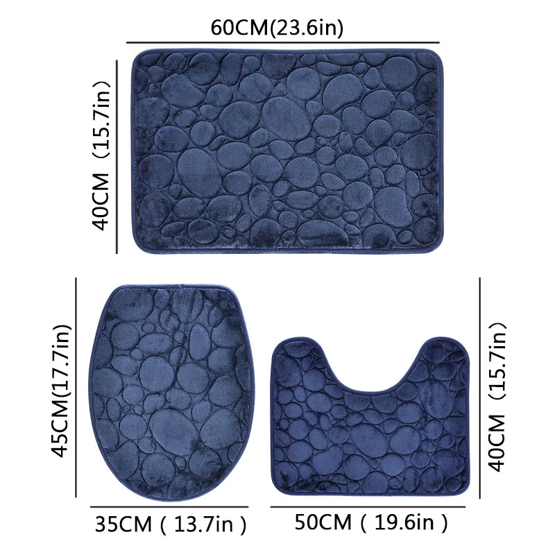 3-Piece Water-Absorbing Non-Slip Bathroom Mat Set – Soft, Stylish, Stone Pattern Design