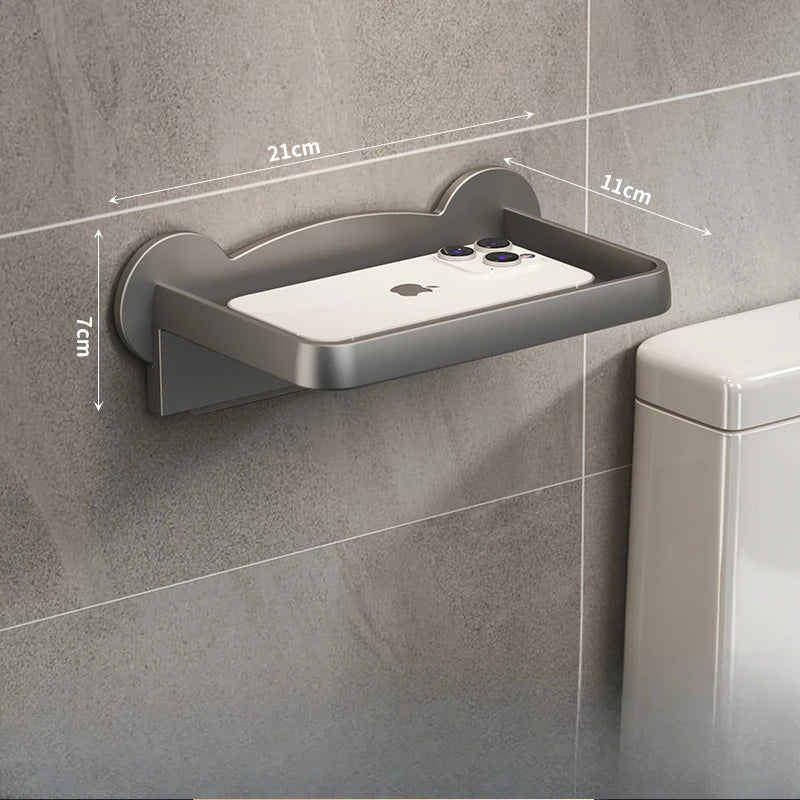 Wall-Mounted Toilet Paper Holder with Storage Shelf – Bathroom & Kitchen Organizer