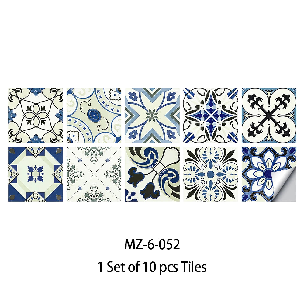 10pcs Blue & Gray Matte Surface Wall Sticker Film For Tiles /Ground in Kitchen Backsplash Floor PVC Art Wallpaper Peel & Stick