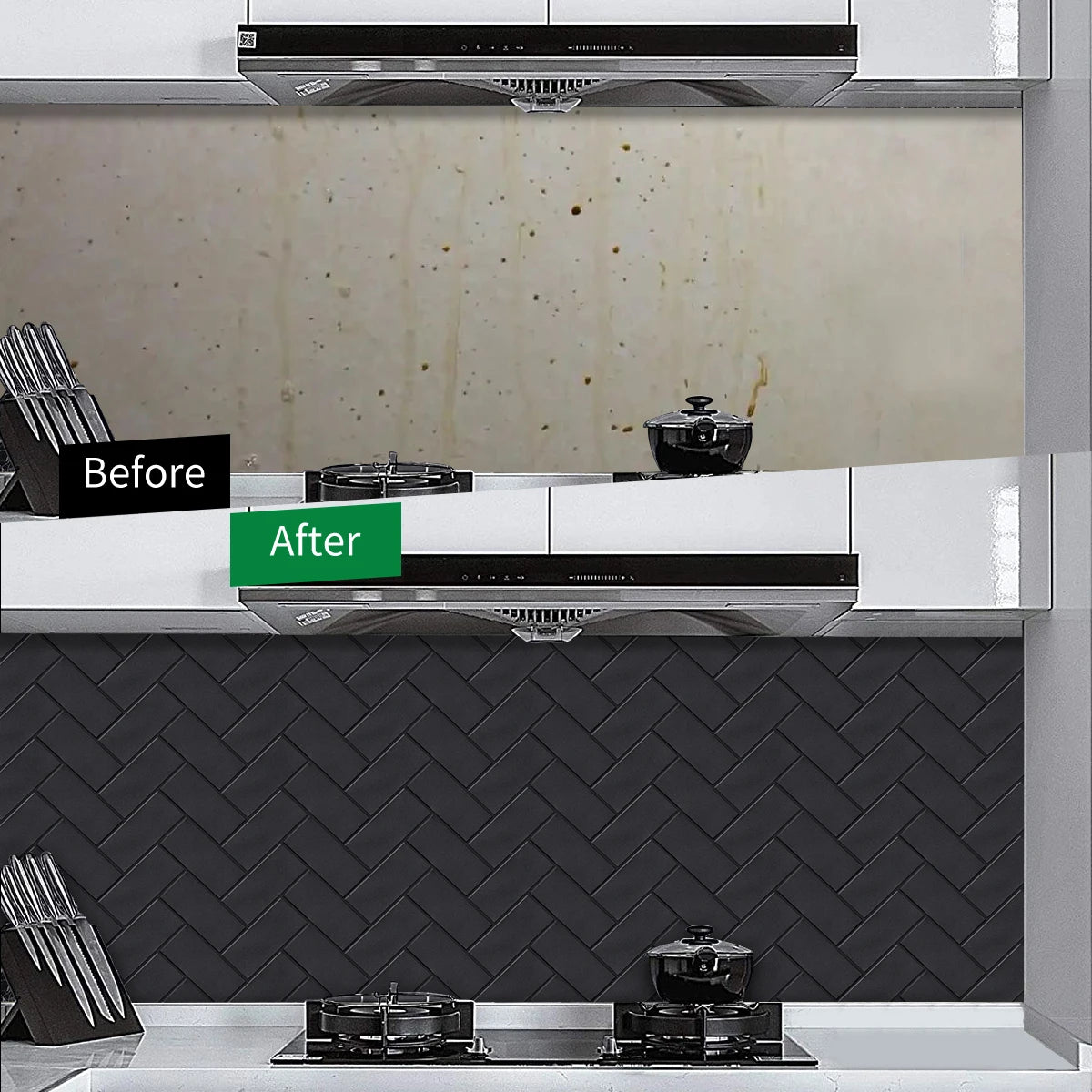 10 Pieces Peel and Stick Herringbone Wall Tiles DIY Kitchen Backsplash Big SIze Wall Sticker Waterproof Vinyl Wallpaper for Home