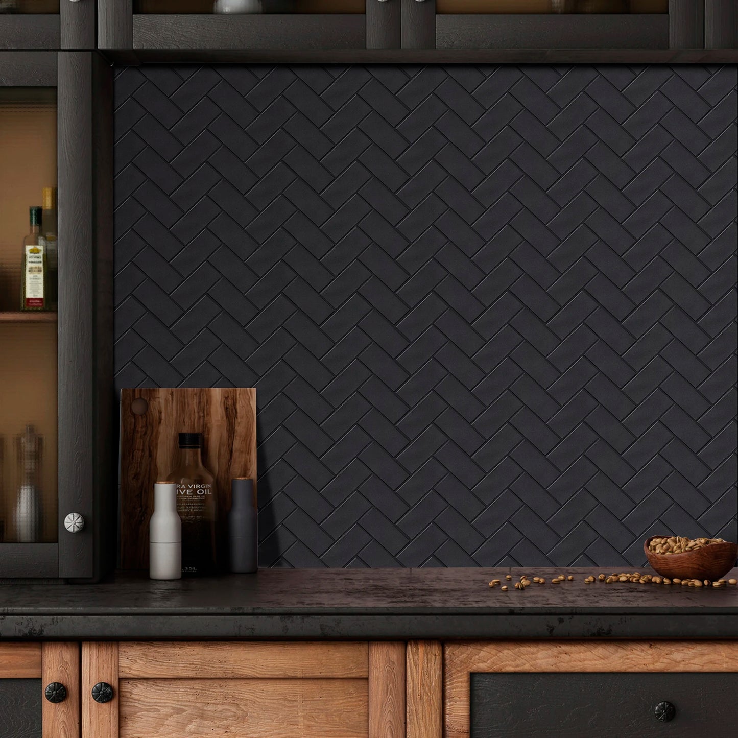 10 Pieces Peel and Stick Herringbone Wall Tiles DIY Kitchen Backsplash Big SIze Wall Sticker Waterproof Vinyl Wallpaper for Home
