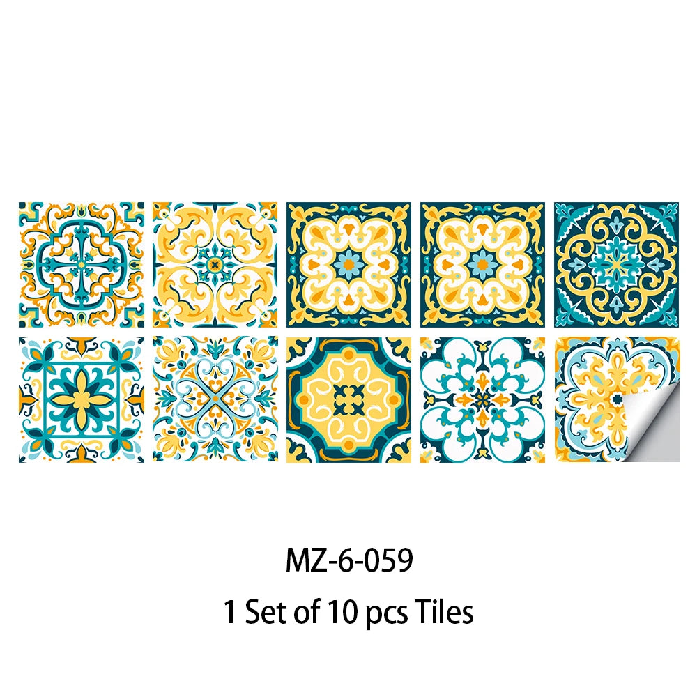 10pcs Blue & Gray Matte Surface Wall Sticker Film For Tiles /Ground in Kitchen Backsplash Floor PVC Art Wallpaper Peel & Stick