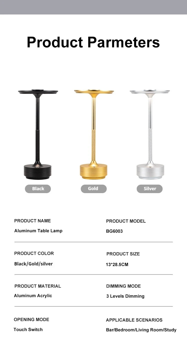 Simple Rechargeable Table Lamp Bar Desk Lamp Dimming Atmosphere Wireless Night Light for Bedroom USB Charging Touch Decor Lamp