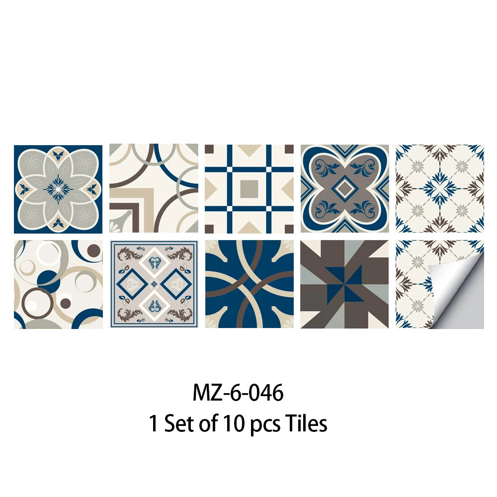 10pcs Blue & Gray Matte Surface Wall Sticker Film For Tiles /Ground in Kitchen Backsplash Floor PVC Art Wallpaper Peel & Stick