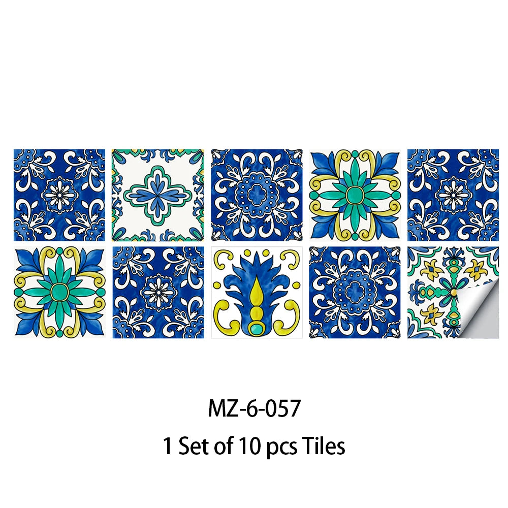 10pcs Blue & Gray Matte Surface Wall Sticker Film For Tiles /Ground in Kitchen Backsplash Floor PVC Art Wallpaper Peel & Stick