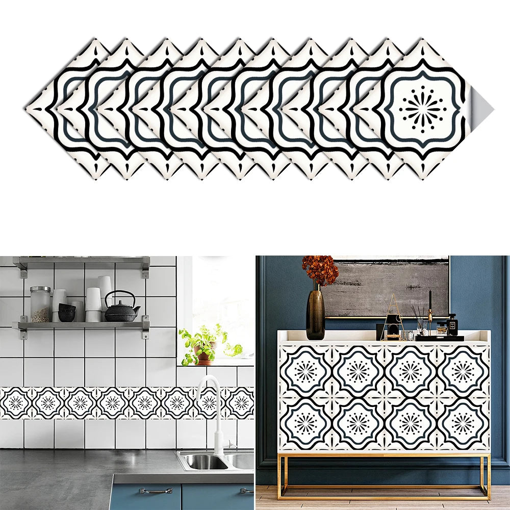 10pcs Blue & Gray Matte Surface Wall Sticker Film For Tiles /Ground in Kitchen Backsplash Floor PVC Art Wallpaper Peel & Stick