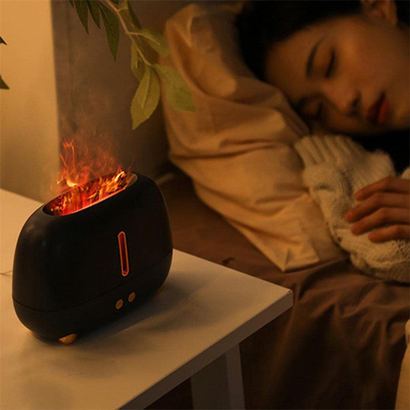 Flame Effect Air Humidifier – USB-Powered with Essential Oil Function