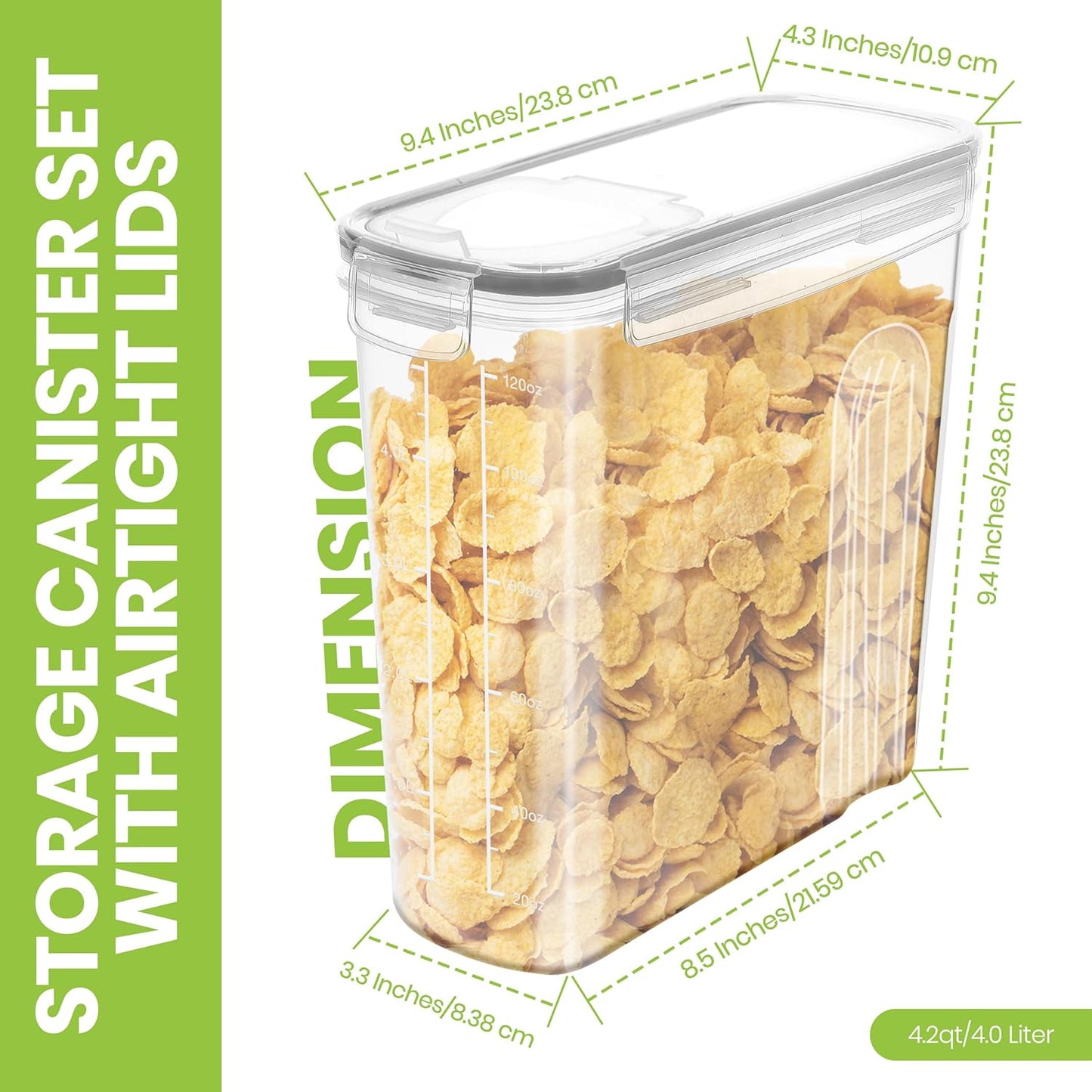 Cereal Storage Container (Set of 3) – BPA Free Plastic – Airtight Kitchen Storage Containers -Dry Food Storage – Cereal Dispenser for Kitchen & Pantry