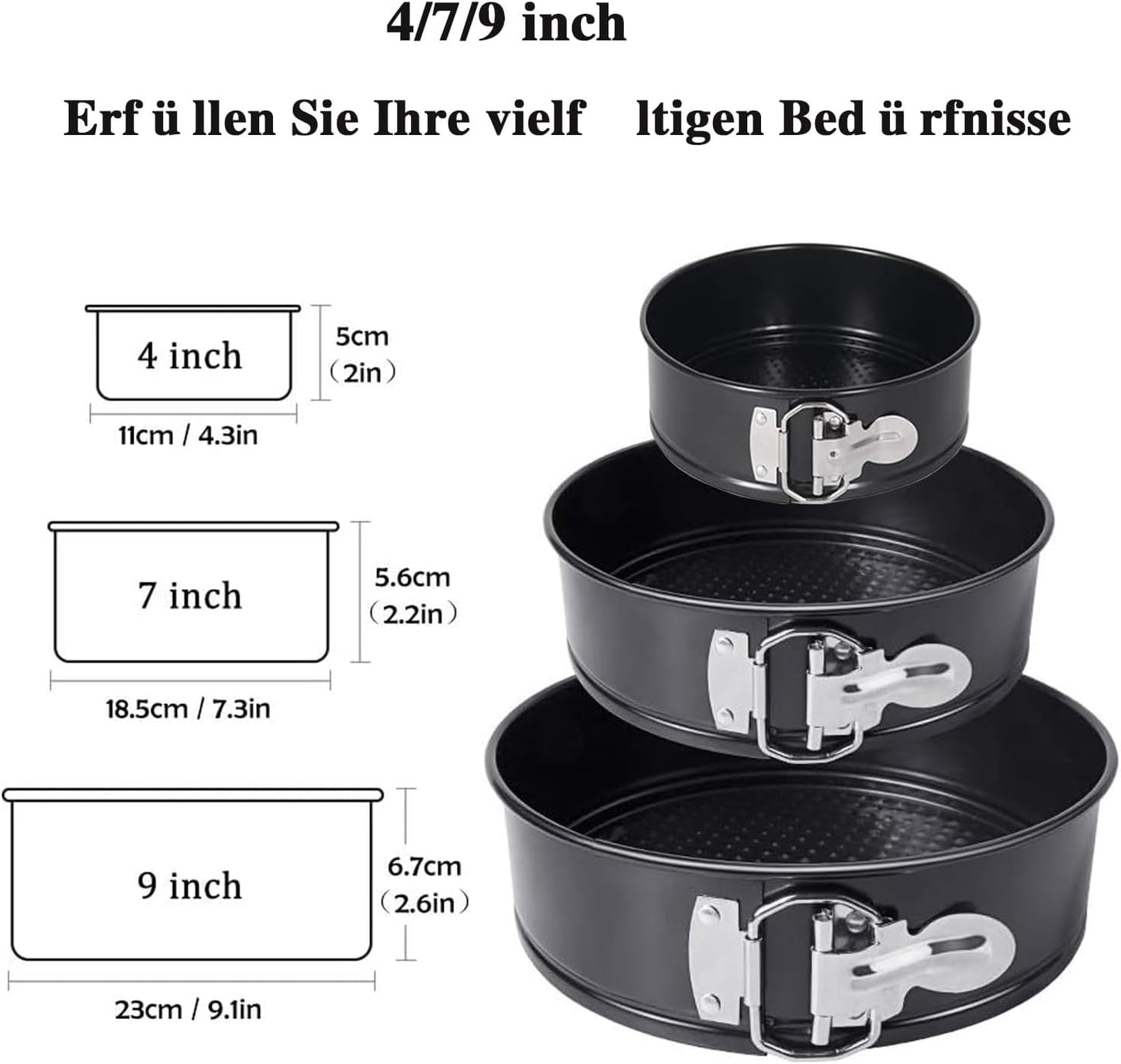 Cake Tins for Baking – 3Pcs round Cake Tin Set – 4/7/9 Inch Cake Tin, – Non-Stick Coating & Leak-Proof – Ideal for Baking Cheesecakes
