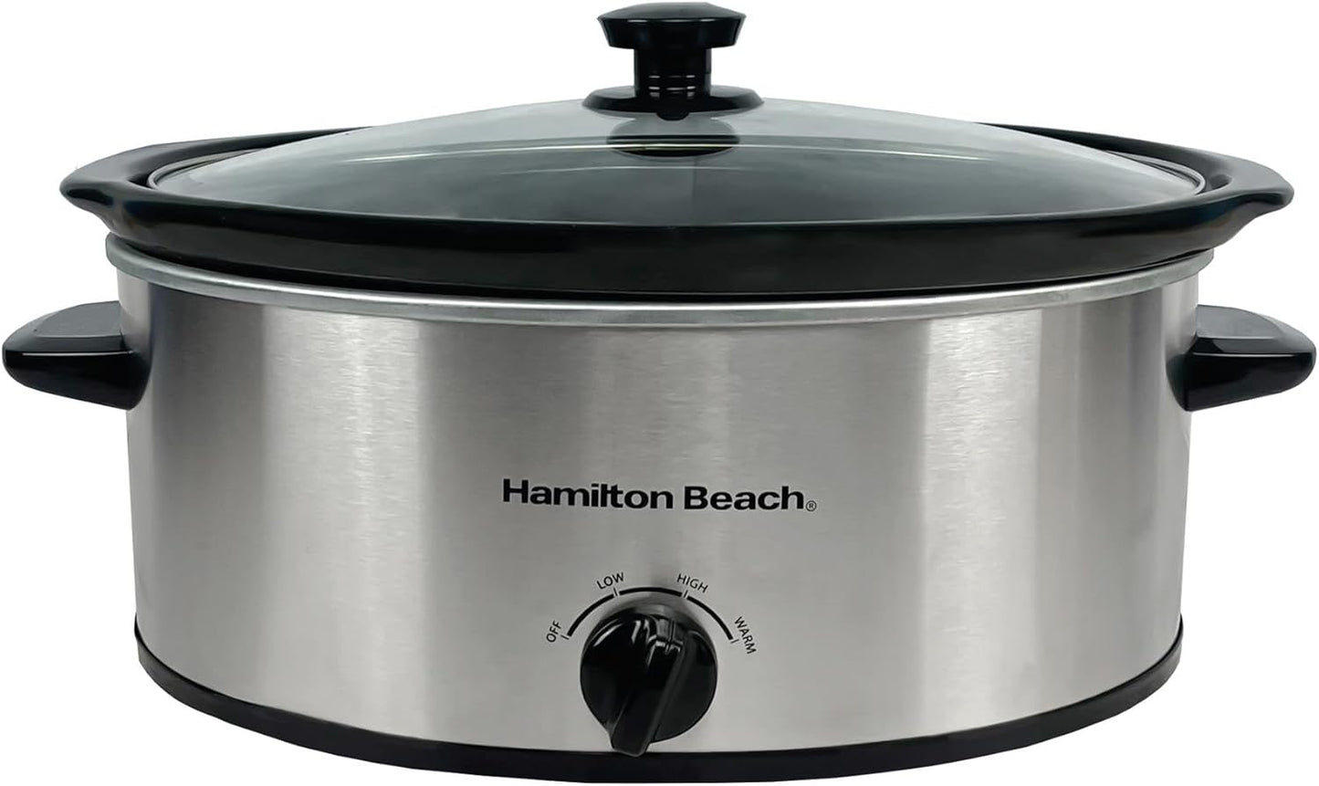 6.5L Slow Cooker, Removable Easy-Clean Ceramic Bowl, 3 Settings, Serves 6-8 People, Energy-Efficient - HBSC070B, Black