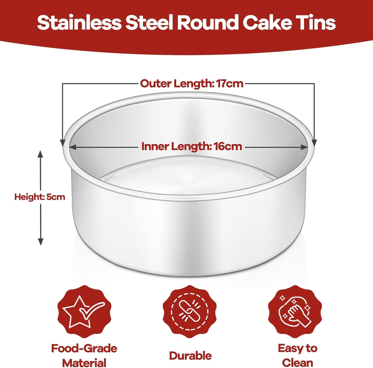 Cake Tin, 6 Inch round Cake Tins, 3PCS Stainless Steel Cake Pan Tray for Baking, Bakeware Set for Birthday Christmas Wedding Layer Cakes, Heavy Duty & Healthy, Mirror Finished & Dishwasher Safe
