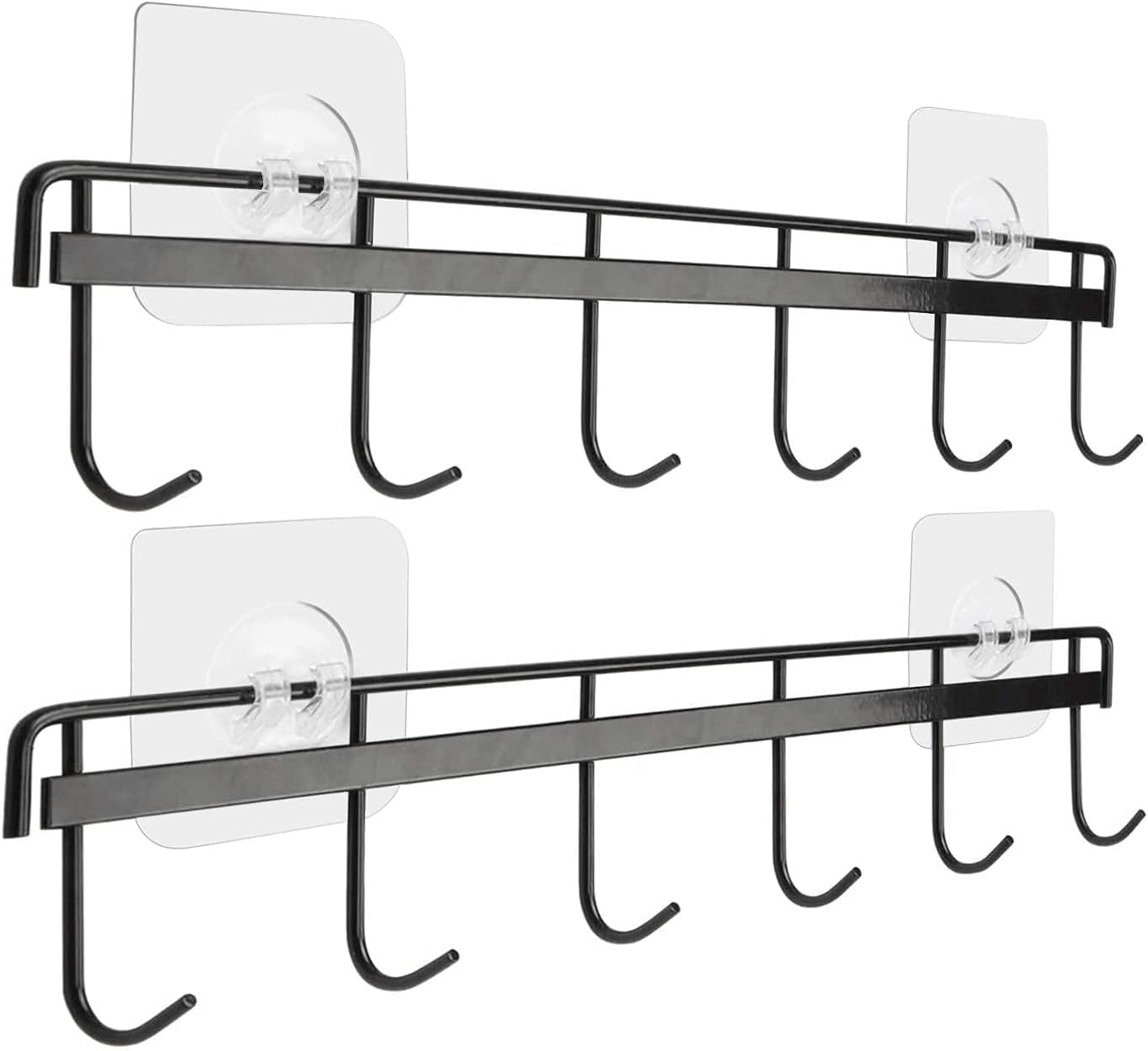 Utensil Hangers with 6 Hooks Space Saving Wall Utensil Holder Kitchen Utensil Hooks No Drilling Wall Mounted Adhesive Wall Hooks Rack for Kitchen Bathroom Bedroom 2 Packs (Black)
