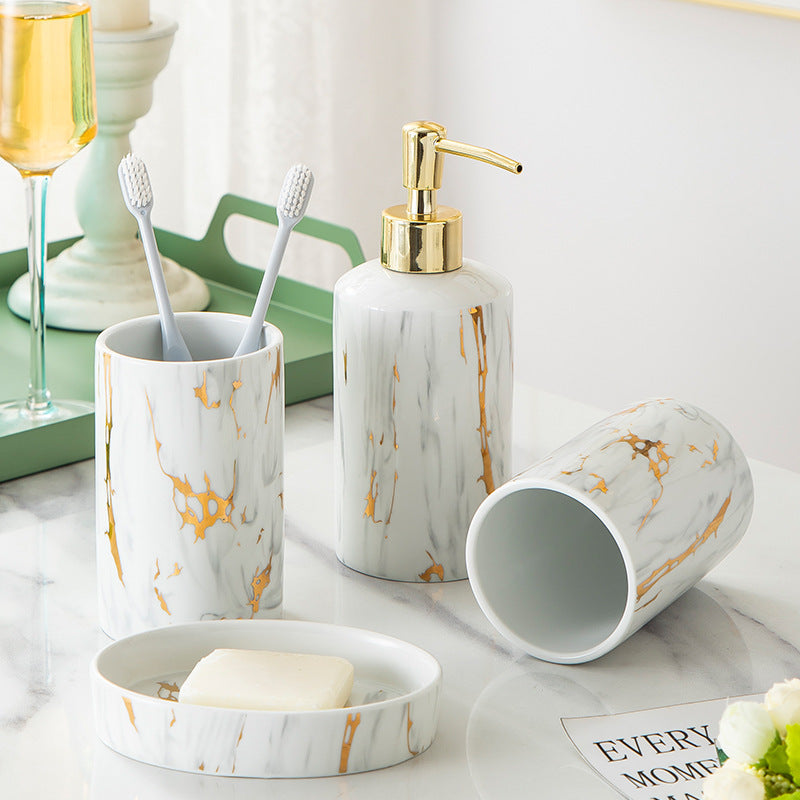 Luxury Marble Ceramic Bathroom Set – Elegant Wash Kit for Modern Bathrooms