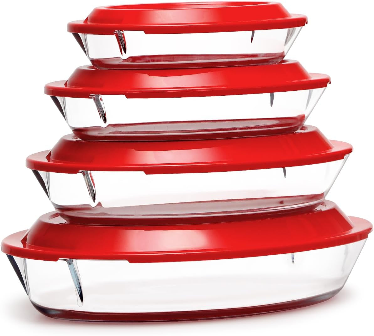 Set of 4 Glass Baking Dish with Lids, Lasagne Dish Set, Lasagna Dishes for Oven, Rectangular Glass Baking Dishes (1.0+1.7+2.8+4.2L)