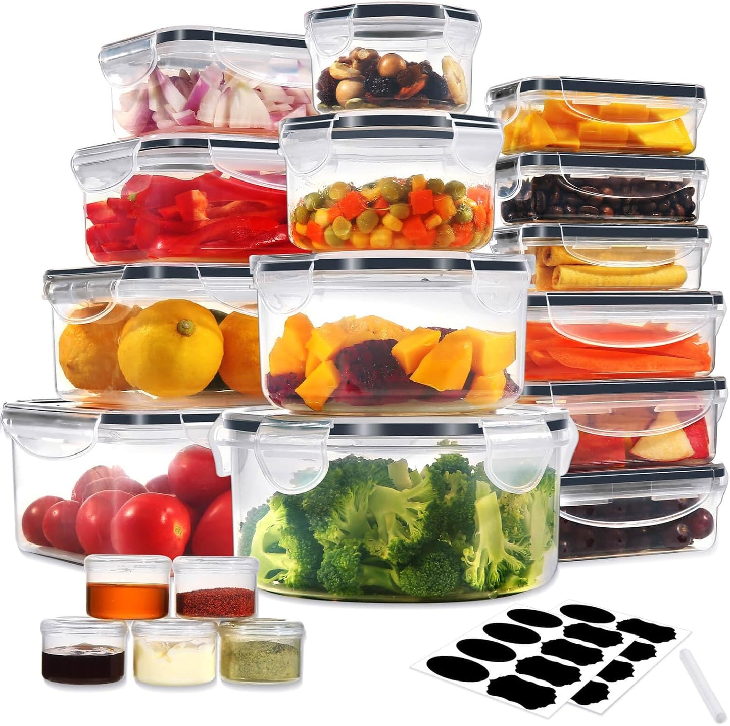 38PCS Food Storage Containers with Lids Airtight, Plastic Food Containers for Kitchen Storage Organization, 100% Leakproof, Bpa-Free Meal Prep Containers with Labels & Marker