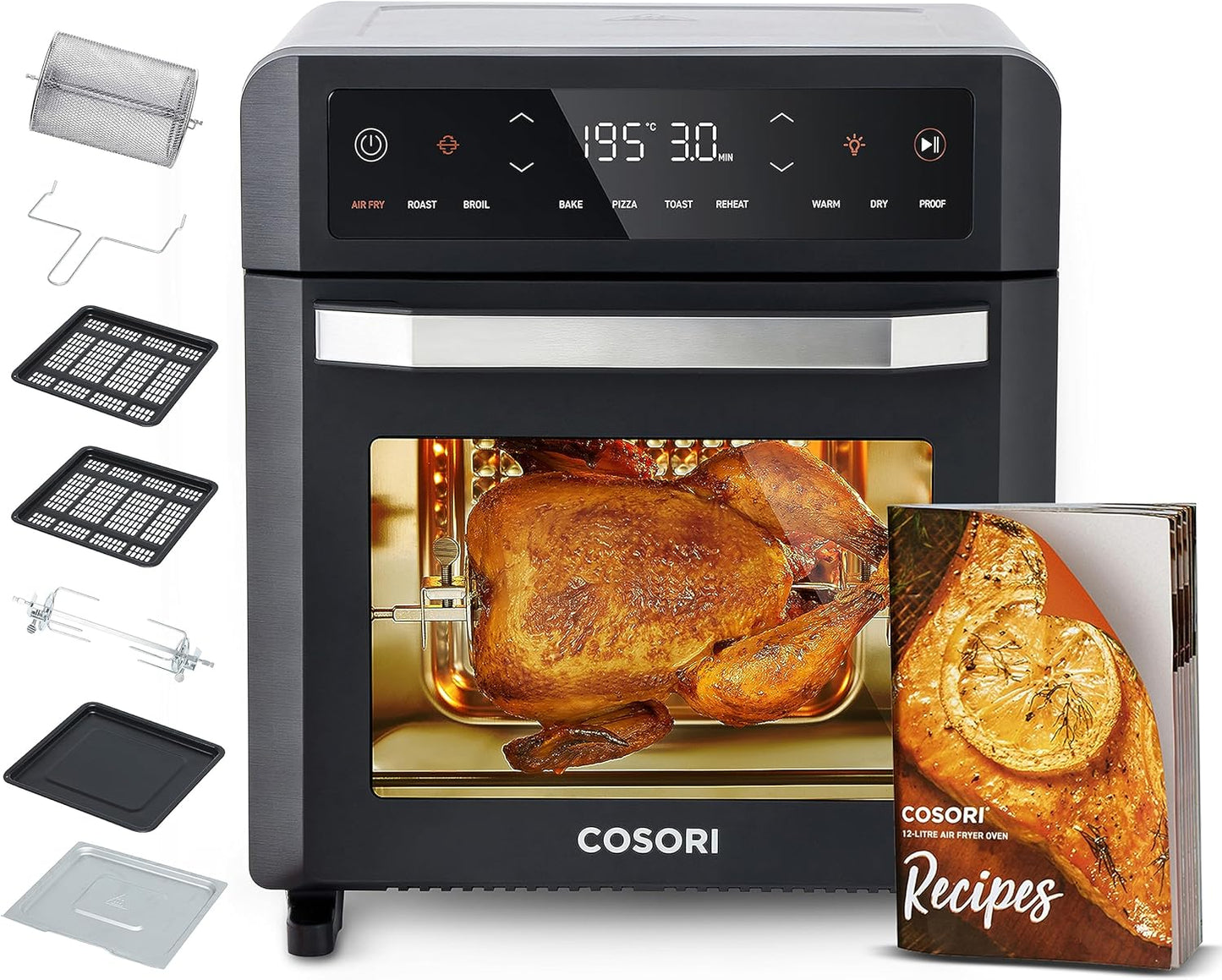 Air Fryer 4.7L, 9-In-1 Compact Air Fryers Oven, 130+ Recipes(Cookbook & Online), Max 230℃ Setting, Digital Tempered Glass Display, Quiet, 4 Portions, Non-Stick, Dishwasher Safe, 1500W