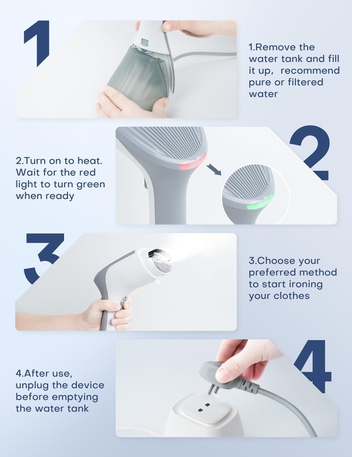 Clothes Steamer, 1300W Steamer with 260ML Large Tank, Ironing& Steaming, 2 Steam Settings, Fabric Wrinkle Remover, Compact Travel Size, Portable Handheld Design for Home, Office