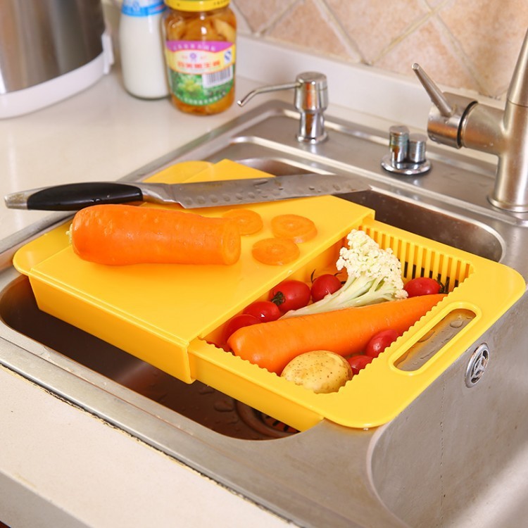 3-in-1 Over-Sink Cutting Board with Built-In Strainer & Storage Tray