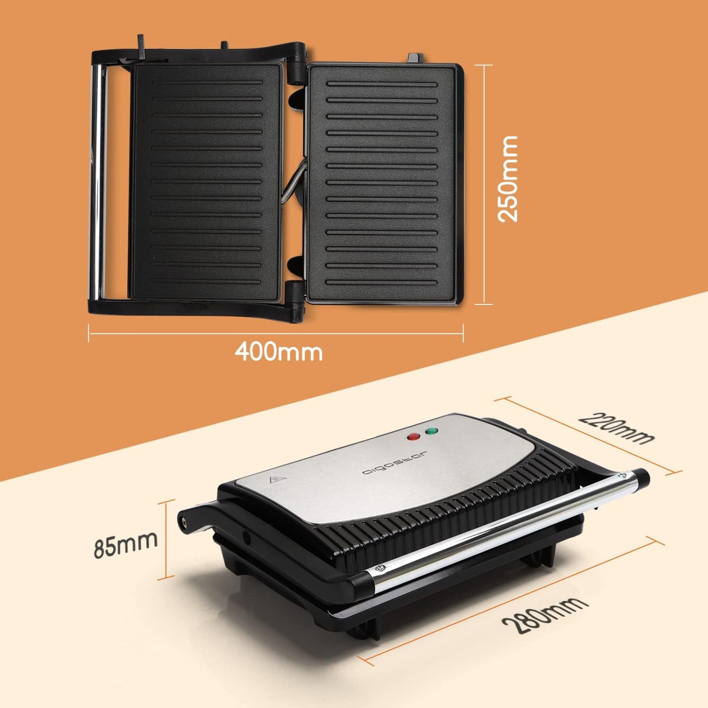 Sandwich Toaster Panini Press, Deep Fill Toastie Maker, Electric Health Grill with Non-Stick Plates, 180° Flat Open, Stainless Steel, Easy to Clean, 800W - York