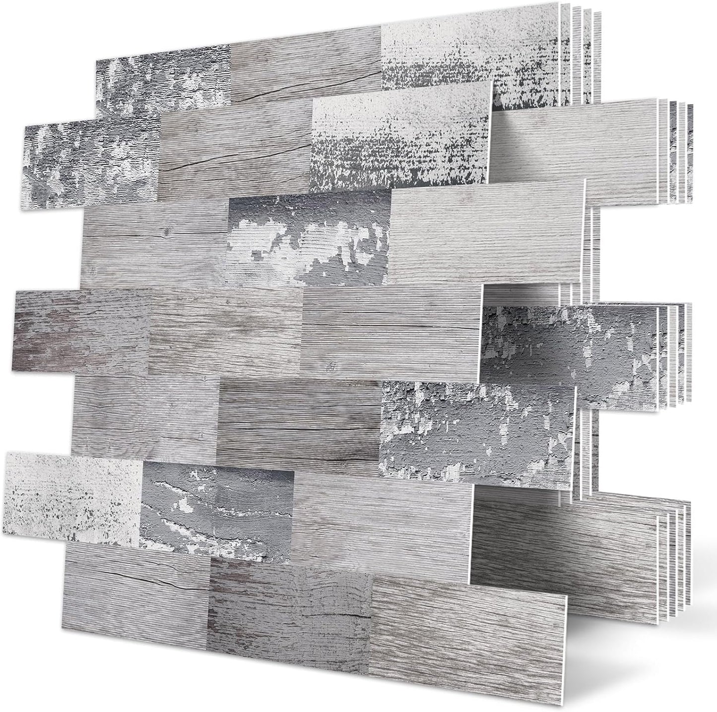 Peel and Stick on Self Adhesive Wall Tiles for Kitchen Splashback Sticky Vintage Wood Look Green 10-Sheet (13.5" X 11.4")