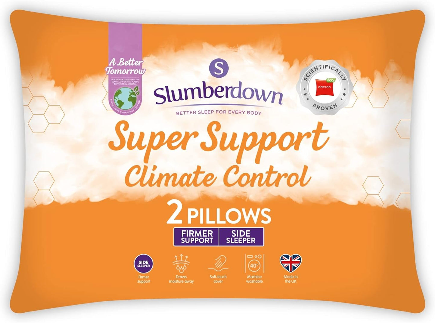 Pillows 4 Pack - Super Support Firm Side Sleeper Bed Pillows for Neck and Shoulder Pain Relief - Comfy & Supportive Pillow, Hypoallergenic, Made in the UK, Standard Size (48Cm X 74Cm)