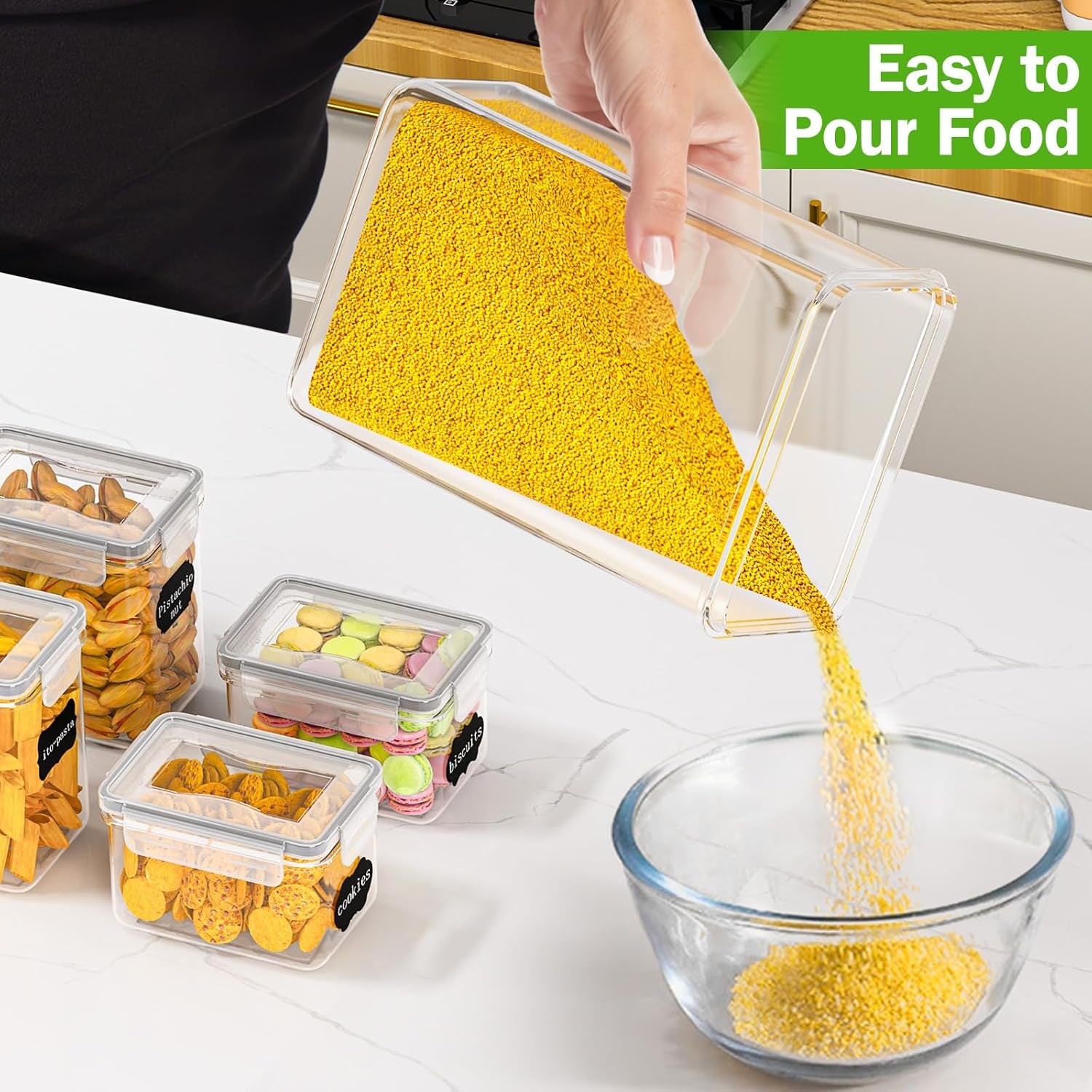 24 Pack Food Storage Containers - BPA Free, Airtight Kitchen Storage for Cereal, Flour, Sugar & Baking Supplies with 24 Labels & 1 Marker