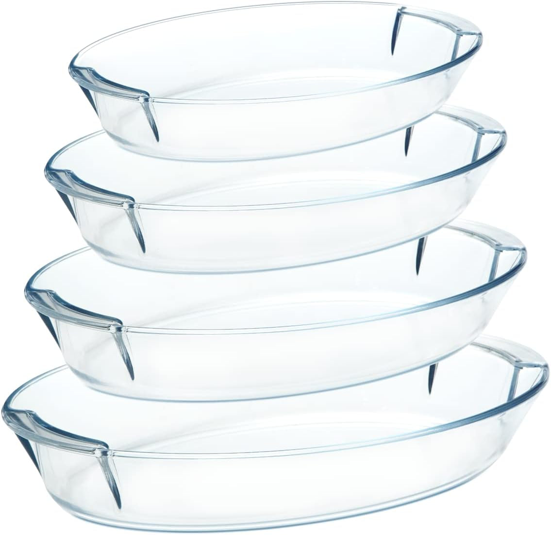 Set of 4 Glass Baking Dish with Lids, Lasagne Dish Set, Lasagna Dishes for Oven, Rectangular Glass Baking Dishes (1.0+1.7+2.8+4.2L)