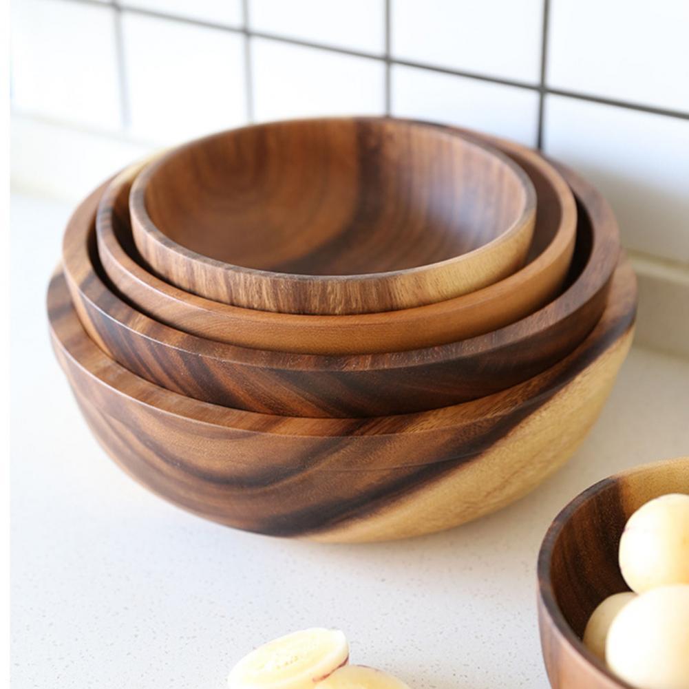 Natural Wooden Salad & Fruit Bowl, Durable Kitchen Serving Dish for Home & Restaurant