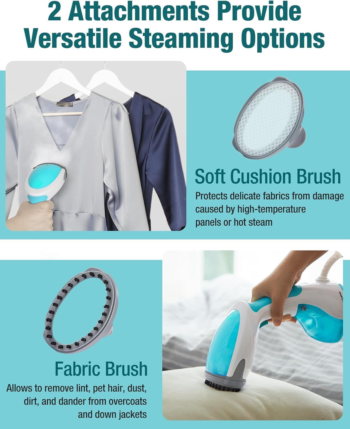Clothes Steamer, Portable Handheld Steamer, Garment Fabric Wrinkles Remover, 30-Second Fast Heat-Up, Auto-Off, Large Detachable Water Tank