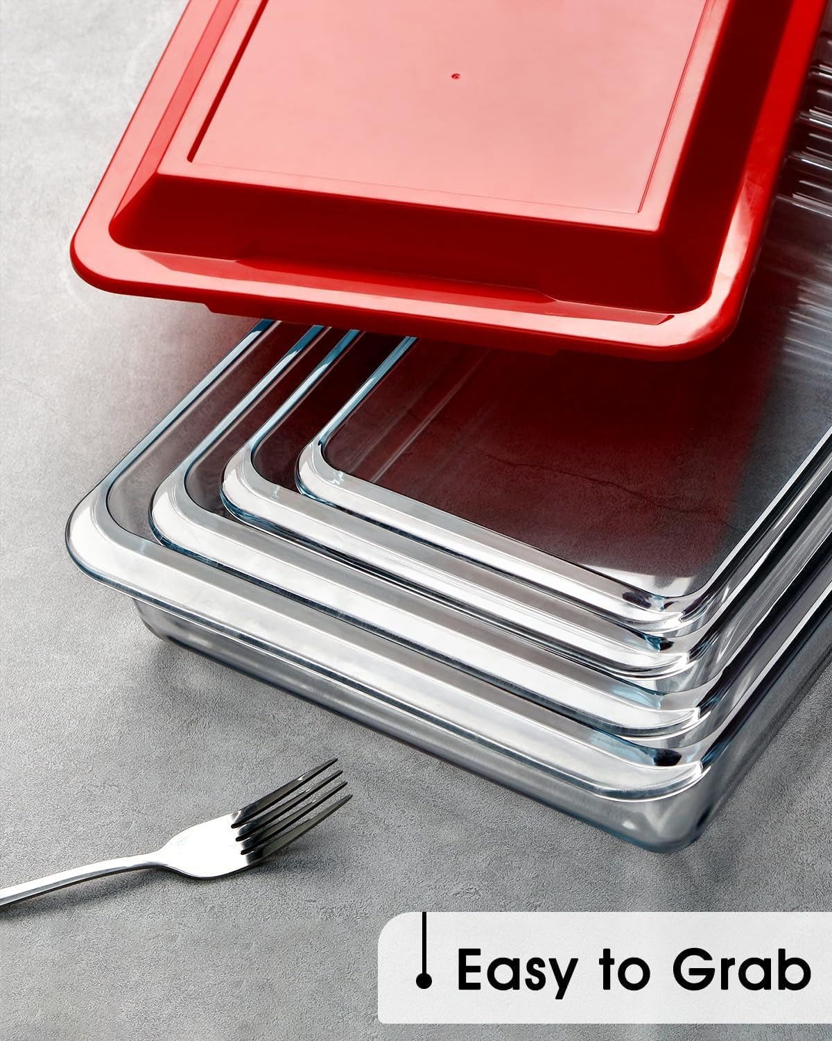Set of 4 Glass Baking Dish with Lids, Lasagne Dish Set, Lasagna Dishes for Oven, Rectangular Glass Baking Dishes (1.0+1.7+2.8+4.2L)
