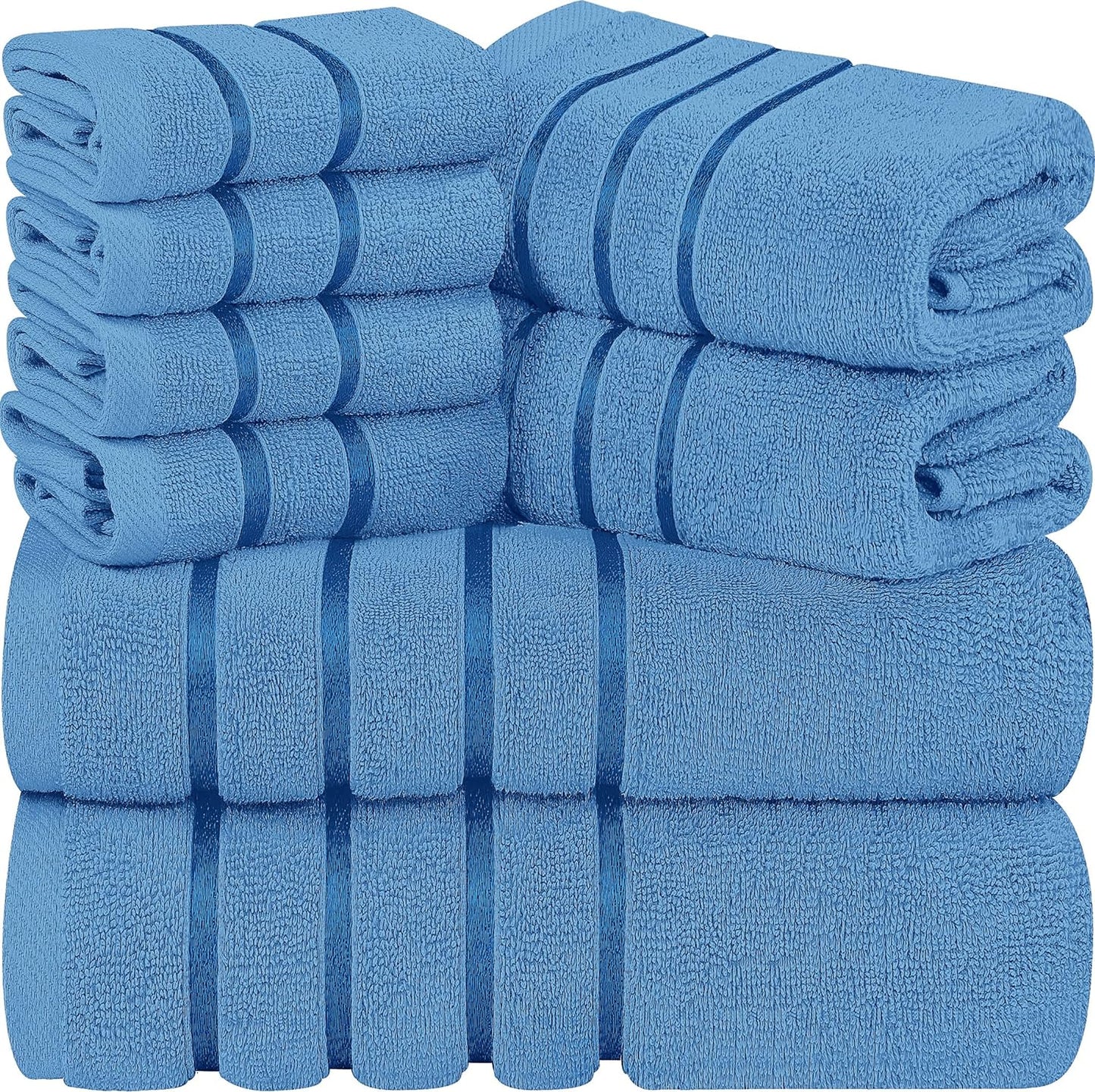 8-Piece Luxury Towel Set, 2 Bath Towels, 2 Hand Towels, and 4 Wash Cloths,97% Ring Spun Cotton Highly Absorbent Viscose Stripe Towels Ideal for Everyday Use (Cool Grey)